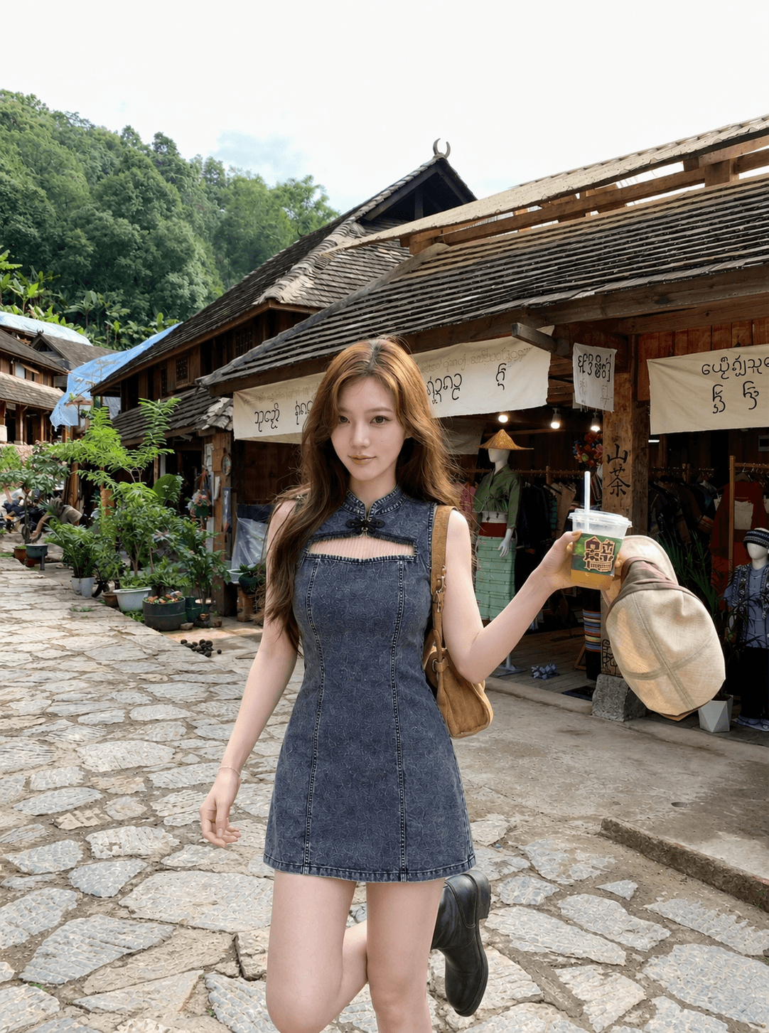 LANI DENIM MANDARIN DRESS