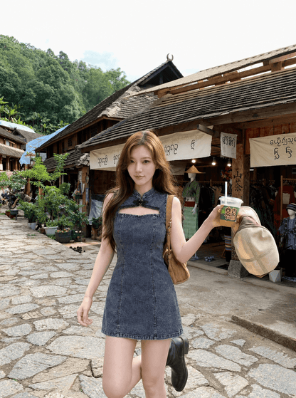 LANI DENIM MANDARIN DRESS