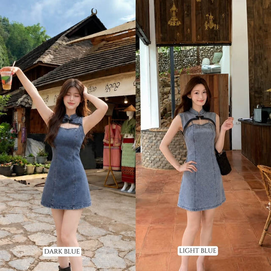 LANI DENIM MANDARIN DRESS