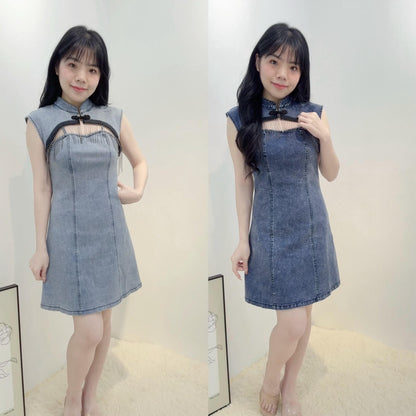 LANI DENIM MANDARIN DRESS
