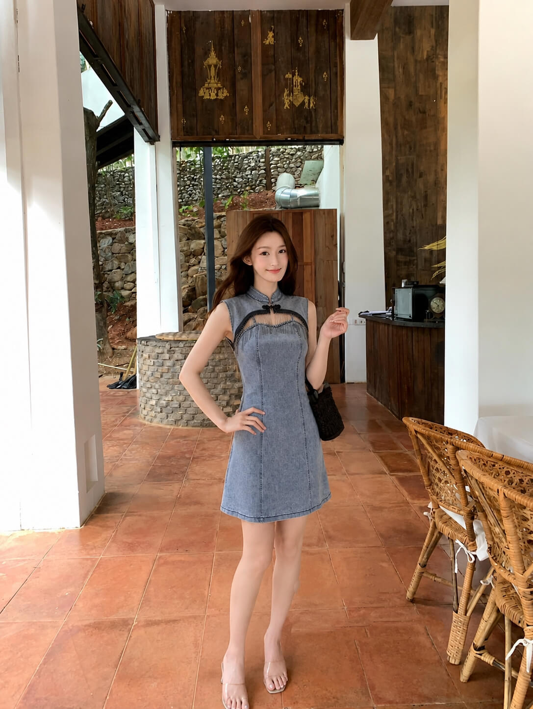 LANI DENIM MANDARIN DRESS